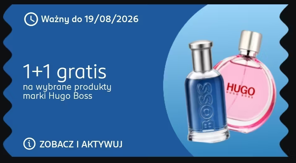 KUPON 1+1 GRATIS na wybrane prod. Hugo Boss (również na produkty przecenione) - ROSSMANN