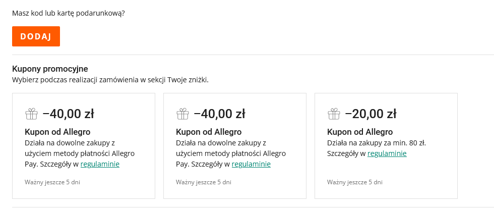 DARMOWY KUPON -20 PLN na zakupy na Allegro, MWZ 80 PLN