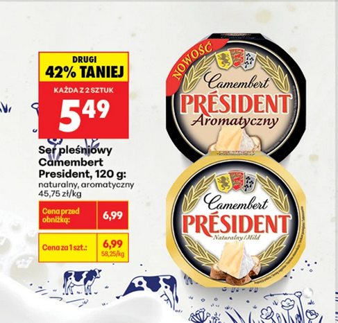 Ser pleśniowy Camembert President, 120g (przy zakupie 2 op.) - Biedronka