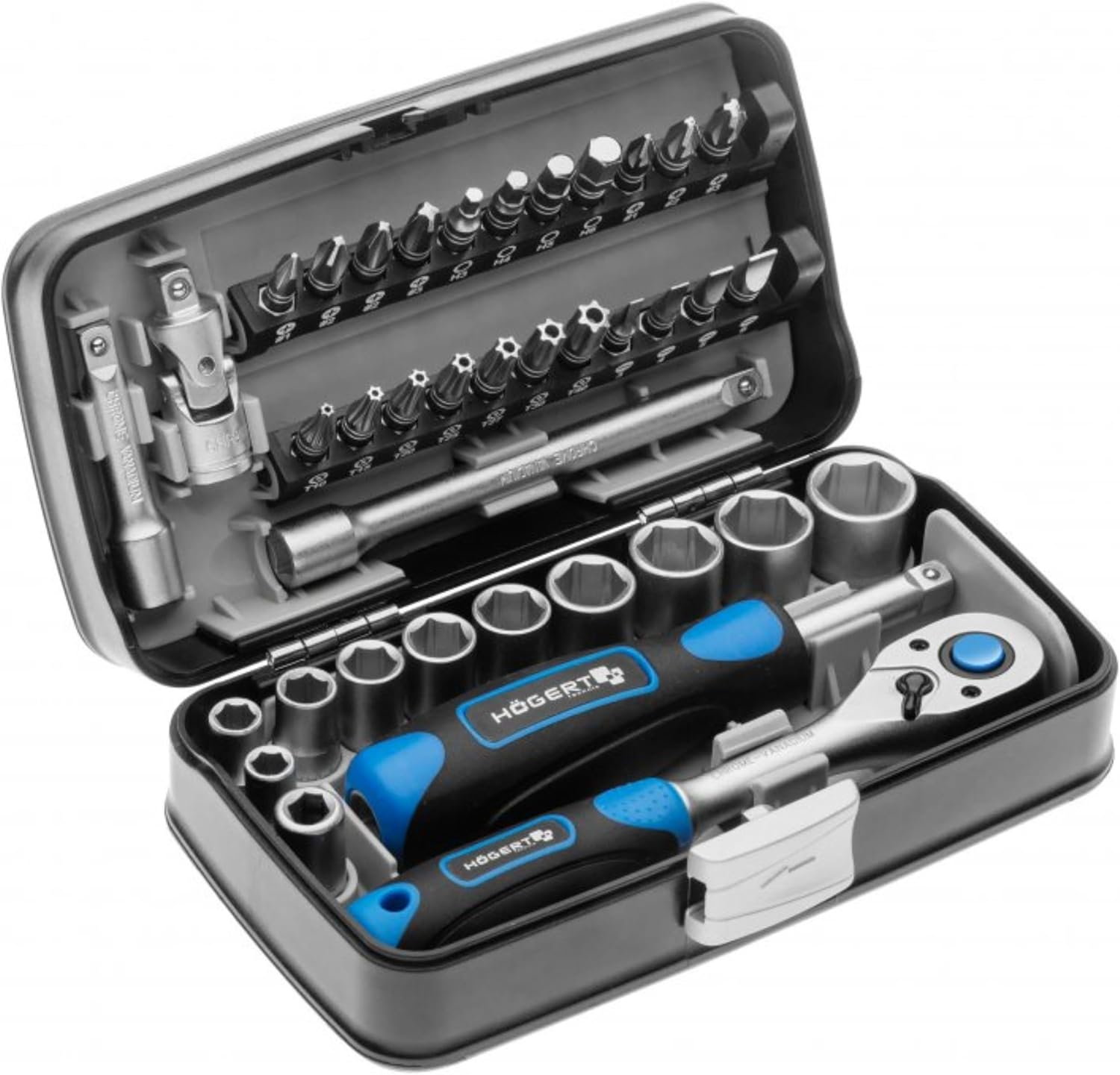 Högert Technik Zestaw Kluczy Nasadowych, Czarny/Niebieski, 38 Elementów