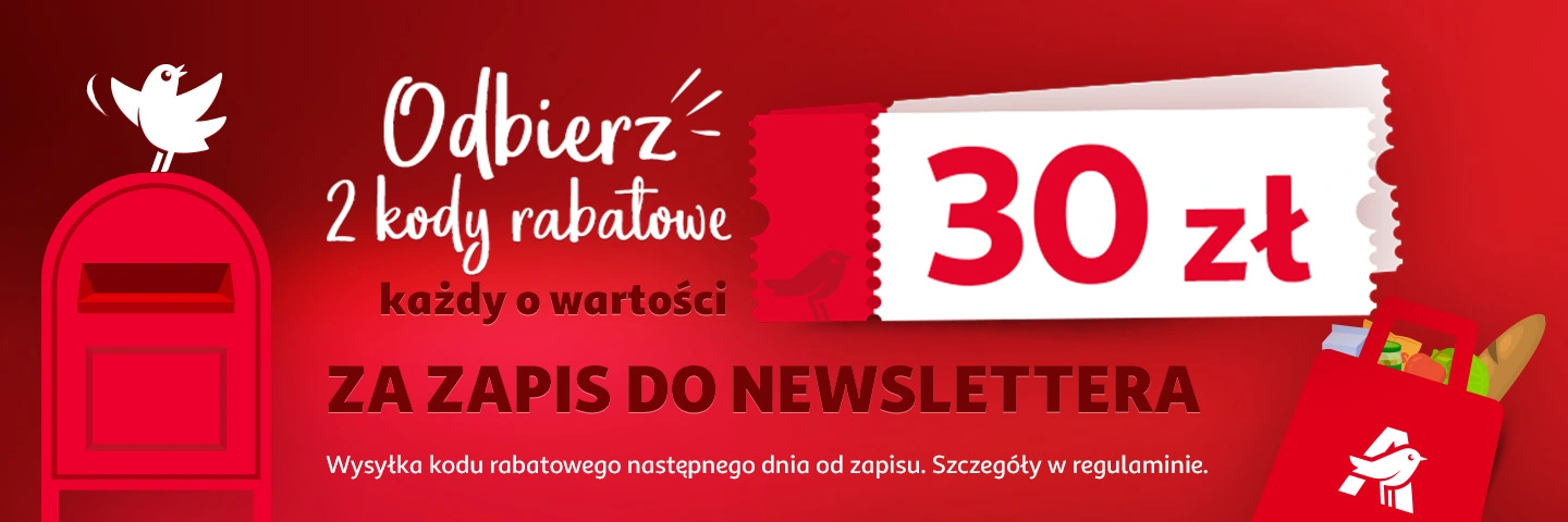 DARMOWE 2 KODY RABATOWE - 30 PLN na zakupy za min. 200 PLN za zapis do newsletter'a - AUCHAN