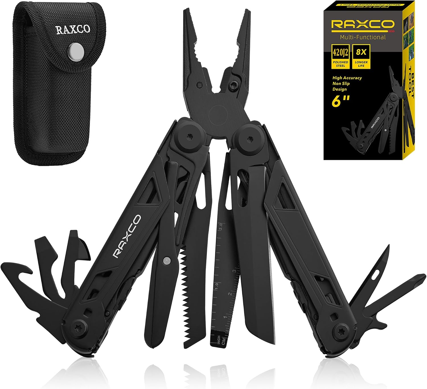 Raxco 15w1, multitool, Czarny + Etui