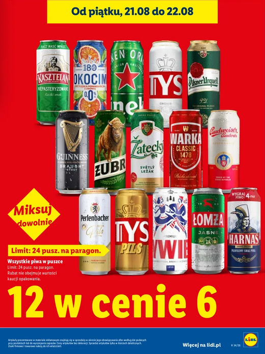 Wszystkie piwa w puszce (12 w cenie 6-ciu) - LIDL