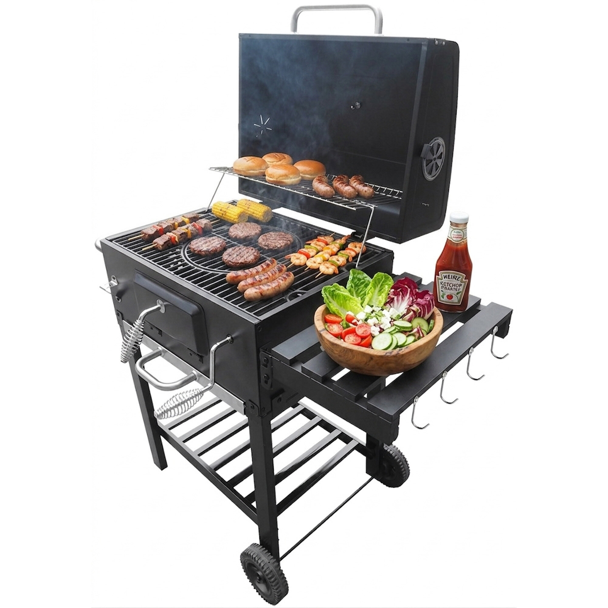 Grill ogrodowy węglowy BOTTARI Teide Zamykany, żeliwny ruszt, kółka, termometr