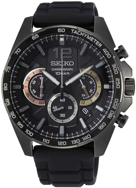 Męski zegarek Seiko, Czarny, koperta 44 mm