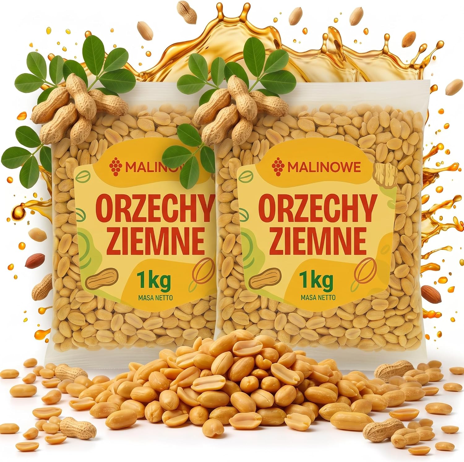 Malinowe ORZECHY ZIEMNE 2x1 kg Zestaw Prażone Bez Soli