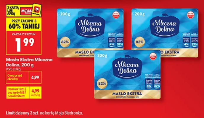 Masło ekstra Mleczna Dolina 200g (przy zakupie 3 opakowań) - Biedronka
