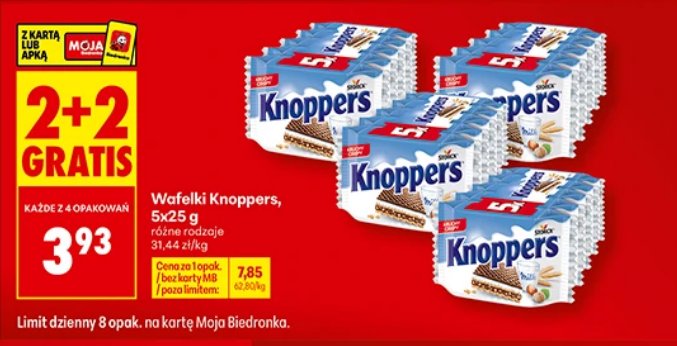 Wafelki Knoppers 5x25g (2+2 GRATIS)