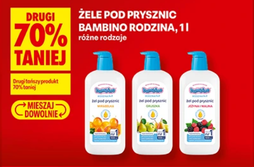Żele pod prysznic BAMBiNO RODZINA 1L różne rodzaje (drugi prod. 70% taniej) - Biedronka