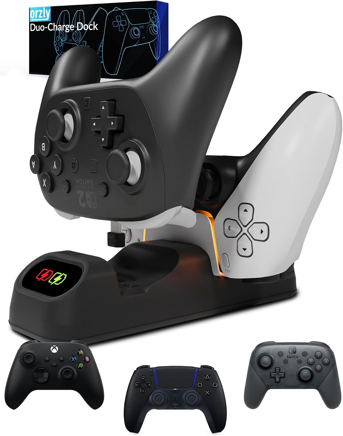 Orzly Stacja dokująca do kontrolera do PlayStation 5 DualSense Nintendo Switch Pro i Switch 2 Xbox Series X|S