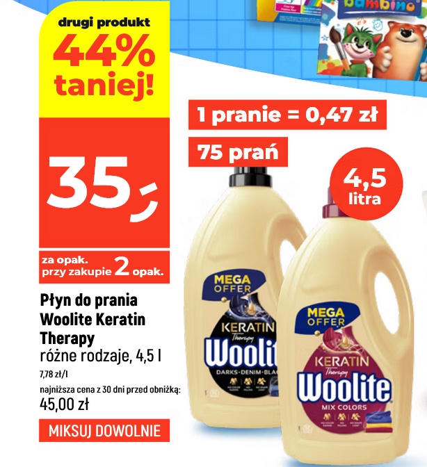 Płyn do prania Woolite Keratin Therapy różne rodzaje 4.5 Litra (przyz akupie 2 op.) - DEALZ
