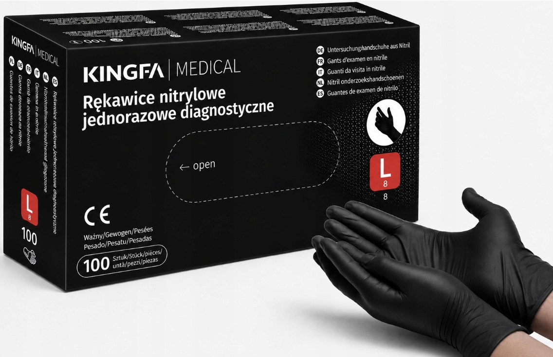 RĘKAWICE JEDNORAZOWE NITRYLOWE CZARNE MEDYCZNE OCHRONNE KINGFA L 100 szt. - od _REM-MAR_MARCIN
