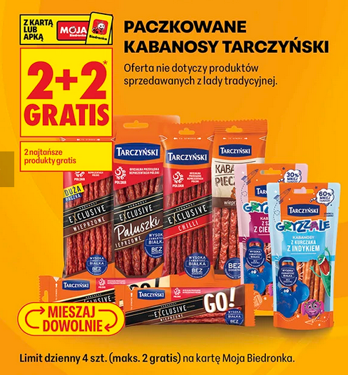 Paczkowane kabanosy Tarczyński (2+2 GRATIS) - Biedronka