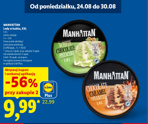 MANHATTAN Lody w kubku rózne rodzaje XXL 1.4 litra (przy zakupie 2 op.) - LIDL