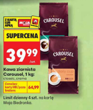 Kawa ziarnista CAROUSEL 1 KG (classic lub creama) - Biedronka