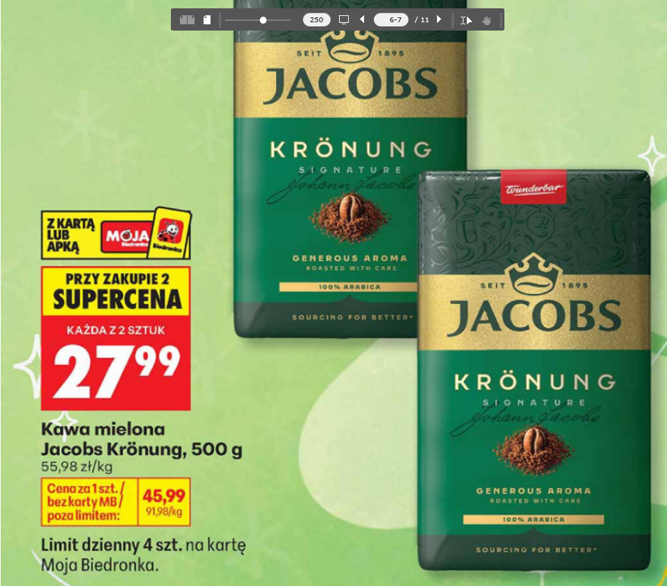 Kawa mielona Jacobs Kronung 500g (przy zakupie 2 op.) - Biedronka