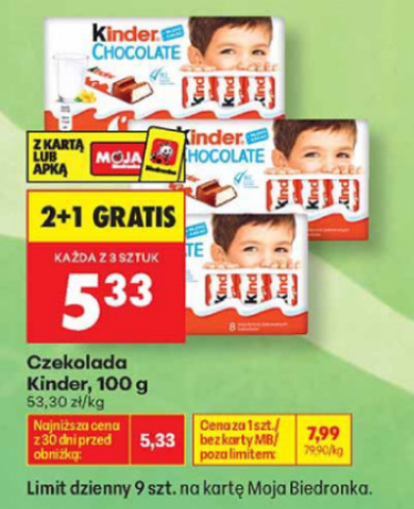 Czekolada Kinder 100g (2+1 GRATIS) - Biedronka