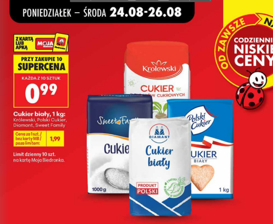 Cukier biały rózne rodzaje 1 KG (przy zakupie 10 szt.) - Biedronka