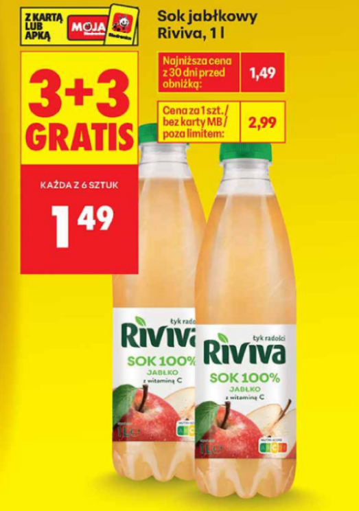 Sok jabłkowy RIVIVA 1 L (3+3 GRATIS) - Biedronka