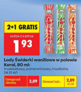 Lody Świderki waniliowe w polewie różne rodzaje KORAL 80 ml (2+1 GRATIS) - Biedronka
