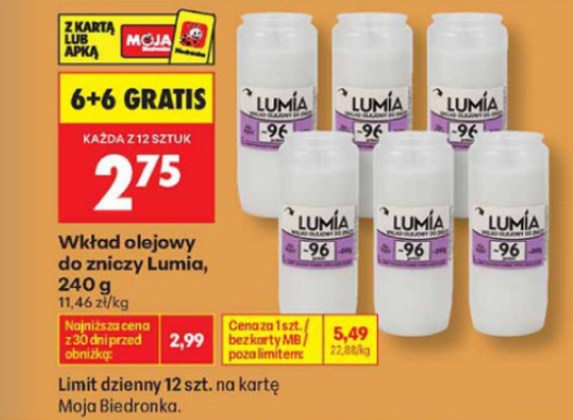 Wkład olejowy do zniczy Lumia 240g (6+6 GRATIS) - Biedronka