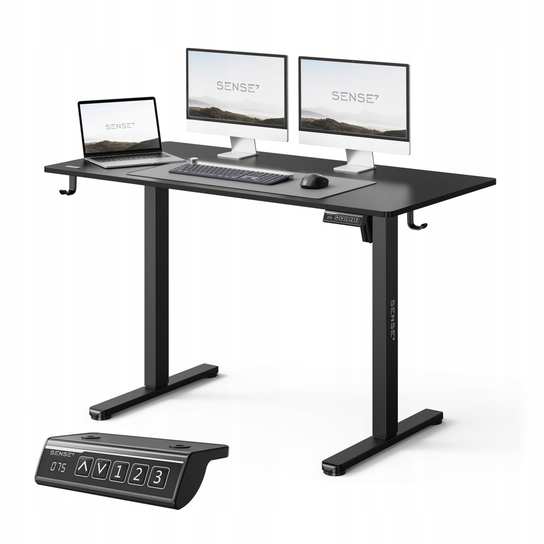 Biurko Elektryczne SENSE7 NOJO 120x60 cm Regulacja Wysokości 72-118 cm Pamięć 3 Ustawień Udźwig 70 kg Czarne