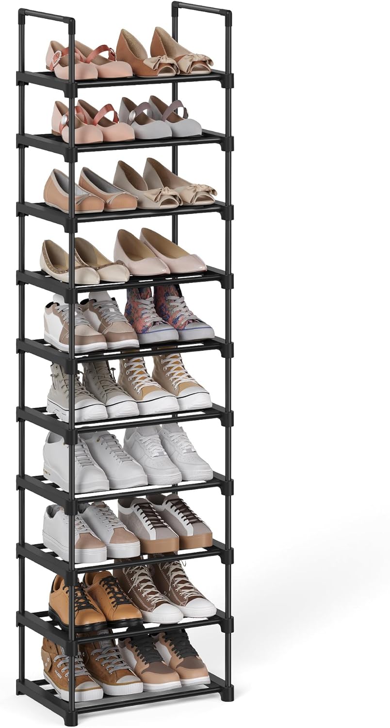 SONGMICS Metalowa półka na buty z 10 półkami 45 x 30 x 174 cm