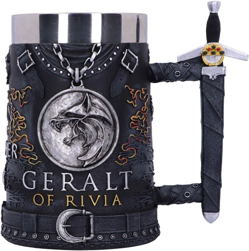 Nemesis Now - Oficjalnie licencjonowany kufel Wiedźmin Geralt z Rivii czarny 15,5 cm