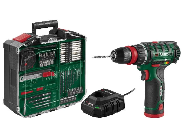 PARKSIDE® Akumulatorowa wiertarko-wkrętarka 12 V PBSA 12 F5 (z akumulatorem i ładowarką) + walizka z akcesoriami