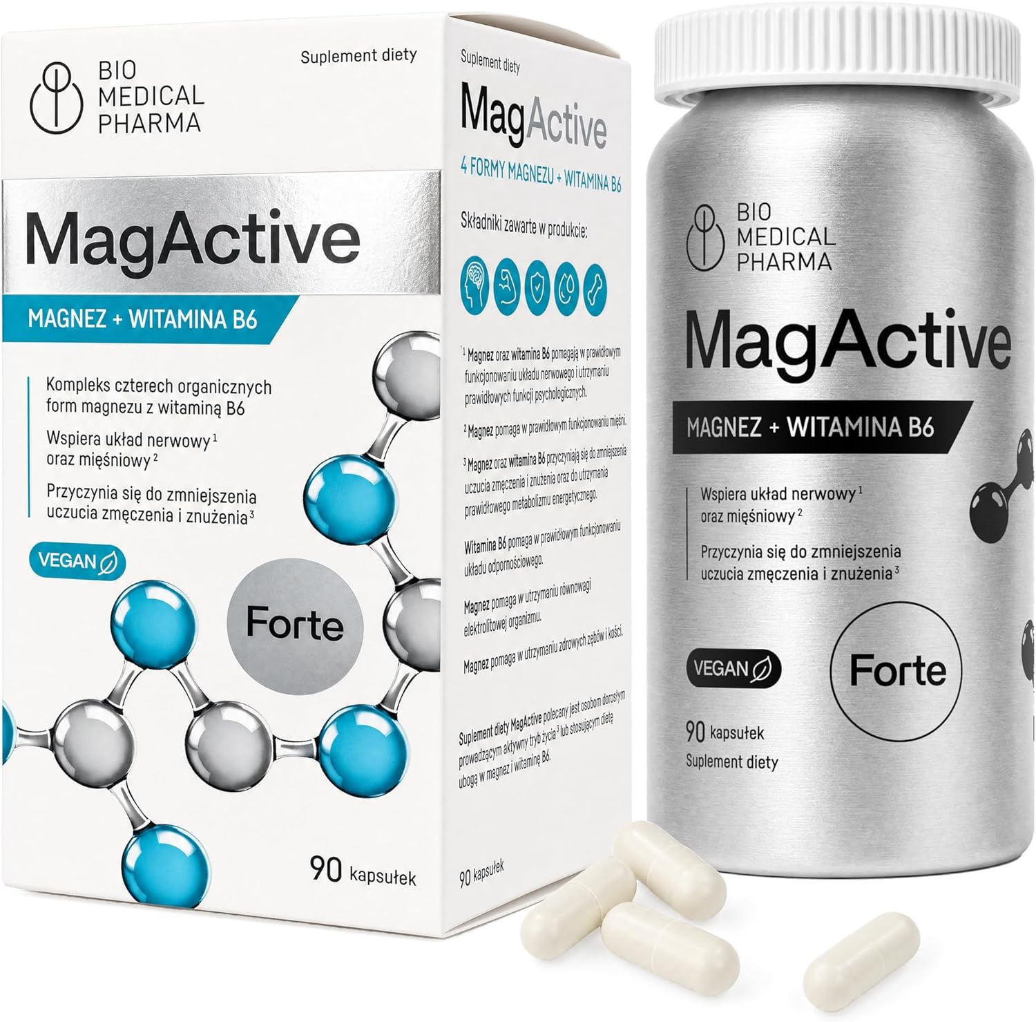 Magnez 300 mg/dzień z B6 taurynian i cytrynian – 90 kapsułek
