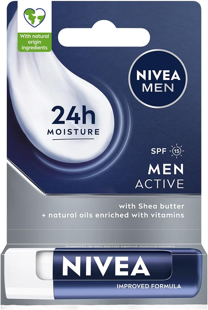 NIVEA MEN Active Nawilżająca pomadka do ust dla mężczyzn z masłem shea SPF 15