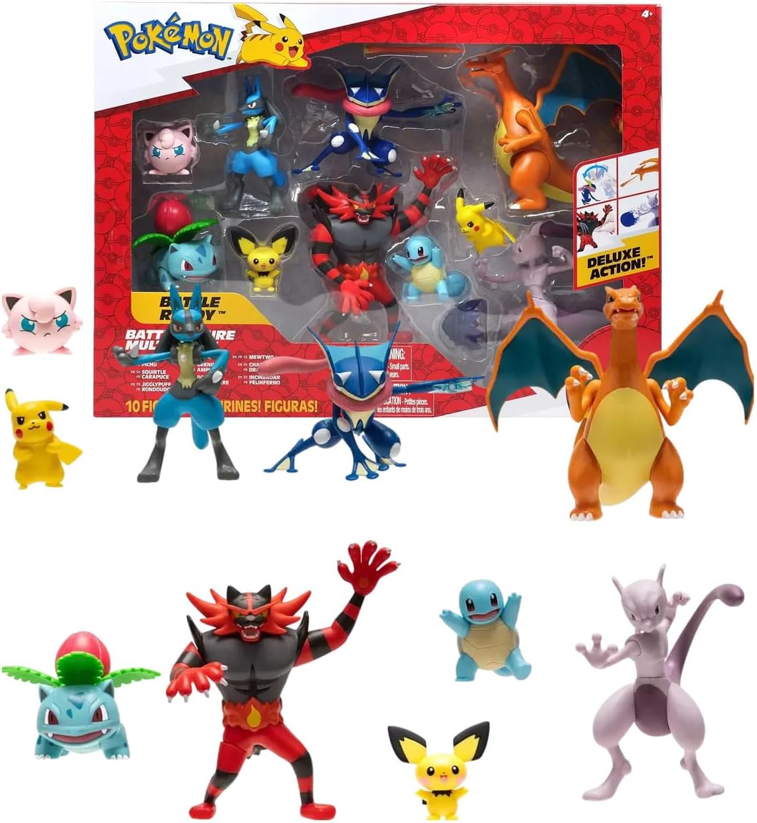 Zestaw 10 figurek Pokemon – 5-11 cm Figurki – Charizard Pikachu Lucario Greninja Mewtwo Jigglypuff Ivysaur Incineroar Squirtle i Pichu