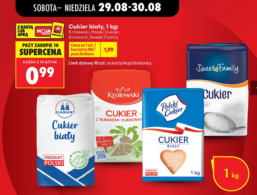 Cukier biały 1 KG różne rodzaje/marki (przy zakupie 10 op.) - Biedronka