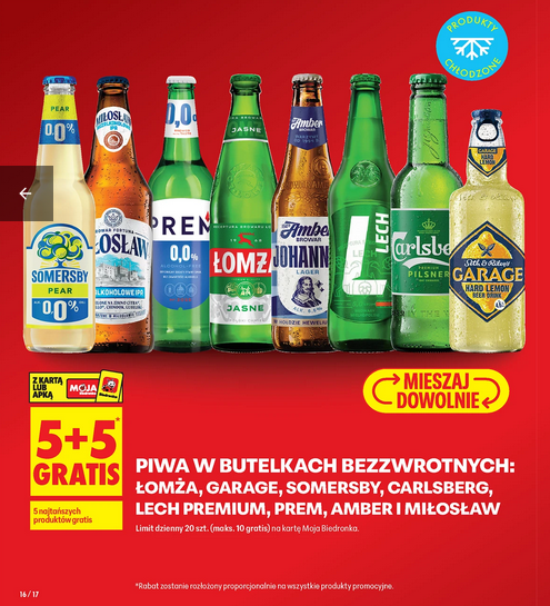 Piwa w butelkach bezzwrotnych (5+5 GRATIS) - Biedronka
