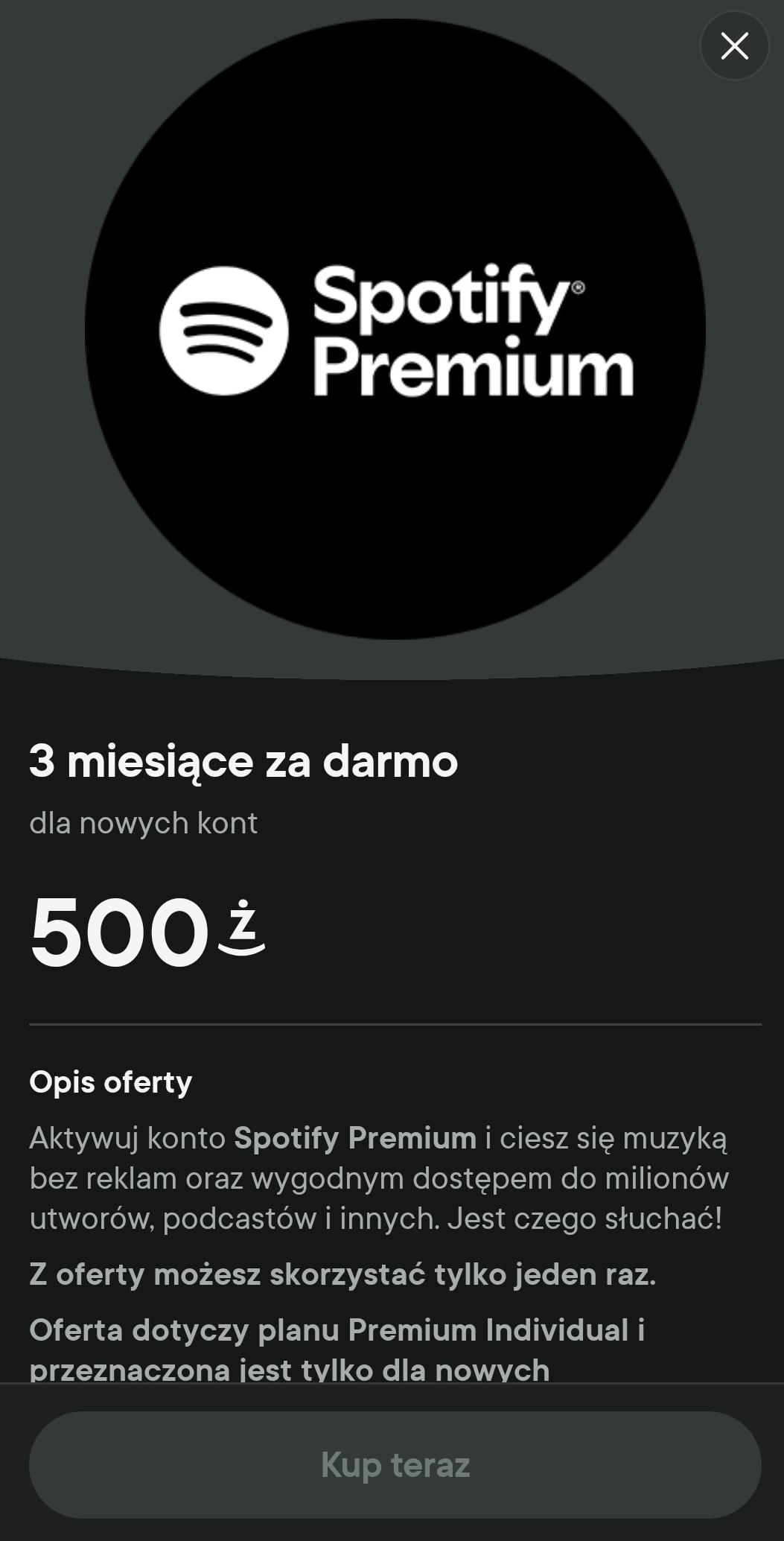 3 miesiące Spotify PREMIUM za 500 żappsów (dla nowych) - Żabka