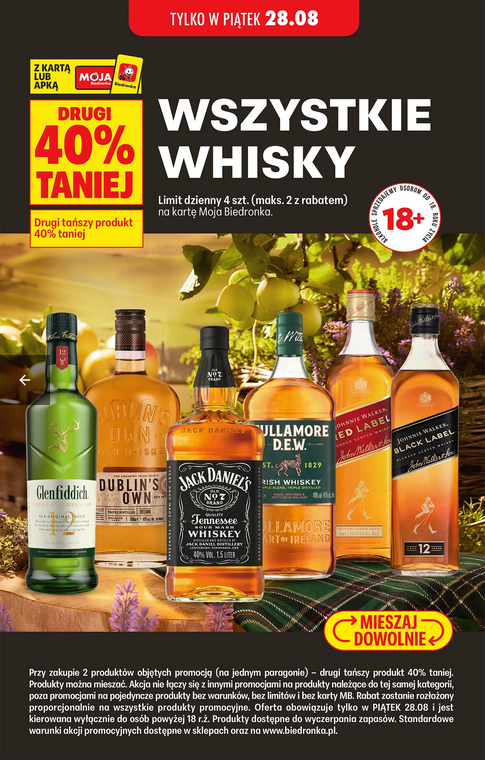 Wszystkie whisky (druga butelka 40% taniej) - 28.08 - Biedronka