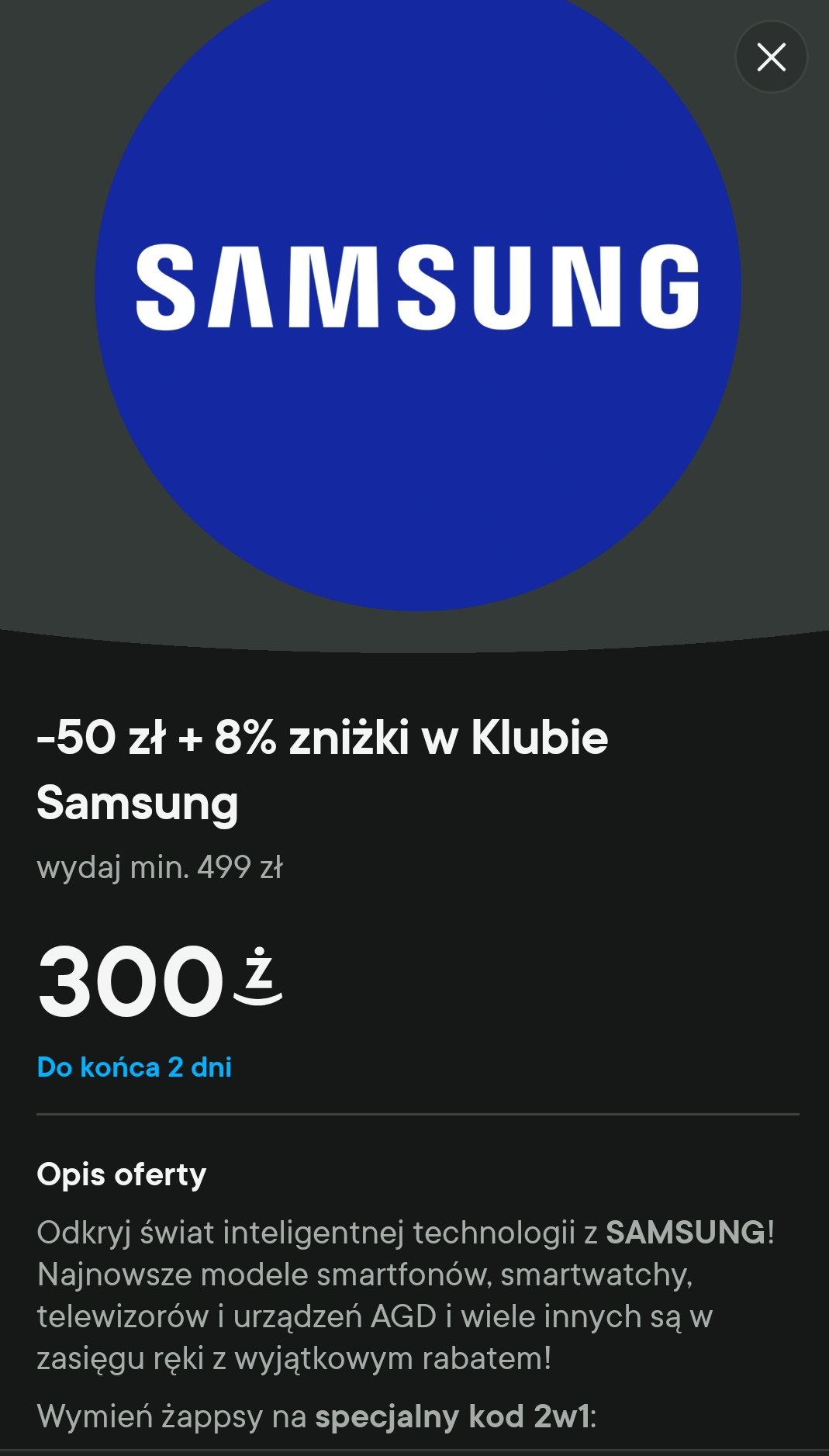 BON -50 PLN za zakupy za min. 499 PLN + 3 MIESIĘCZNY dostęp do Klubu Samsung (8% zniżki na wszystko) za 300 żappsów - ŻABKA