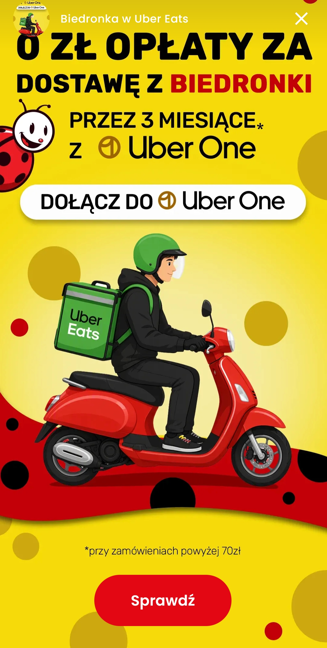 DARMOWE DOSTAWY przez 3 miesiące z UBER ONE - Biedronka