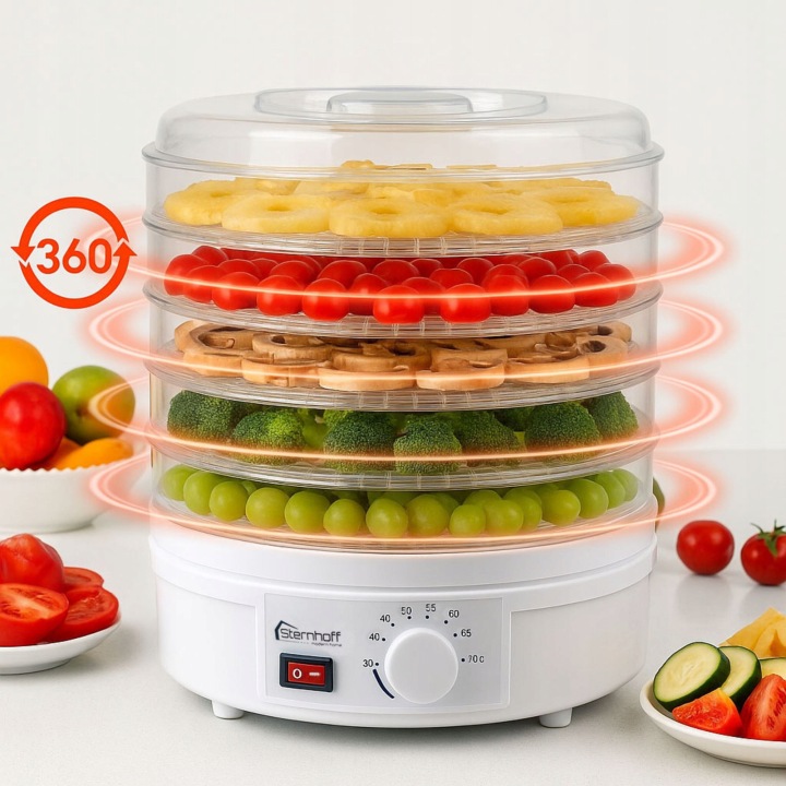 DUŻA SUSZARKA DO GRZYBÓW OWOCÓW WARZYW ZIÓŁ SPOŻYWCZA TERMOOBIEG 600W - od SkandynavianStyl