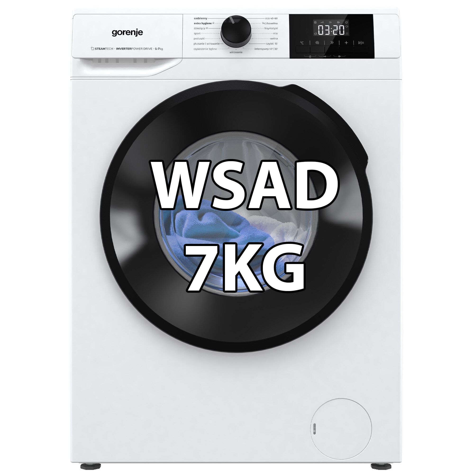 Pralka GORENJE W1NGPI72SBS PL 7kg Slim 46.5cm 1200obr + Frytkownica beztłuszczowa GORENJE AF1350DWB GRATIS.