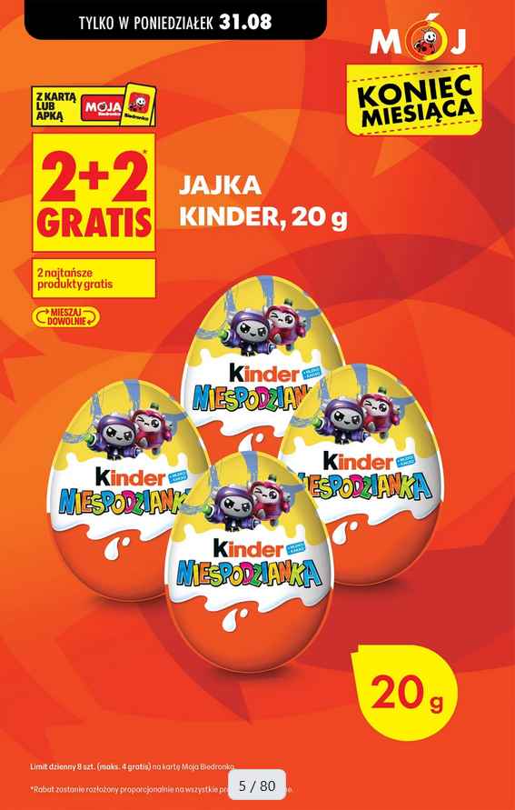Jajka KINDER Niespodzianka 20g (1+1 GRATIS) - Biedronka