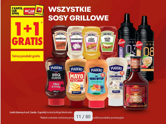 Wszystkie sosy grillowe (1+1 GRATIS) - Biedronka