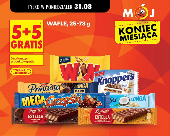 Wszystkie wafle 25-73g (5+5 GRATIS) - Biedronka