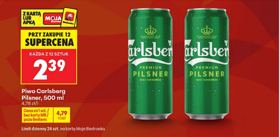 Piwo Carlsberg Pilsner 500 ml (przy zakupie 12 op.) - Biedronka