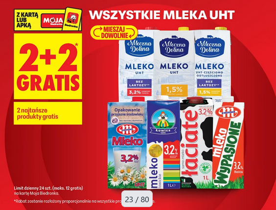 Wszystkie mleka UHT (2+2 GRATIS) - Biedronka
