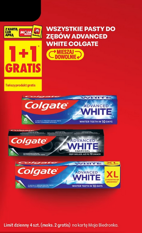 Wszystkie pasty do zebów ADVANCED WHITE Colgate (1+1 GRATIS) - Biedronka