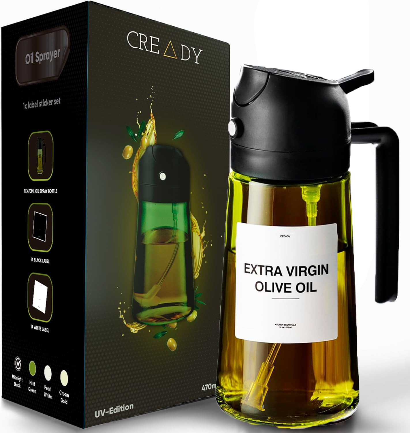 CREADY Czarny Spray Oleju Kuchennego 470ml | Dozownik Oleju Spray 2 w 1