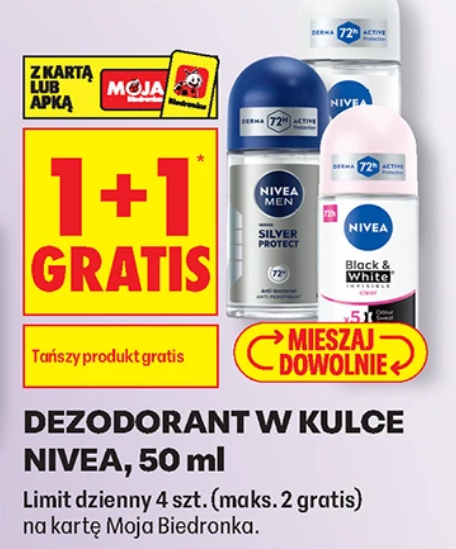 Dezodorant w kulce NIVEA 50 ml różne rodzaje (1+1 GRATIS) - Biedronka