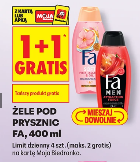 Żele pod prysznic FA 400 ml różne rodzaje (1+1 GRATIS) - Biedronka