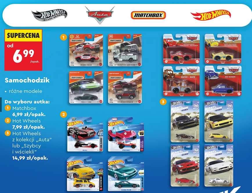 Samochodziki Matchbox Hot Wheels różne rodzaje - Biedronka